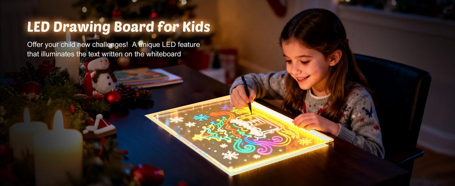 NewBlack Friday Children's LED Drawing Board 2026 New Model 12inch Luminous Notepad with 7 Markers and Tripod Color Doodle Luminous Board Children's Birthday Christmas Halloween Gift