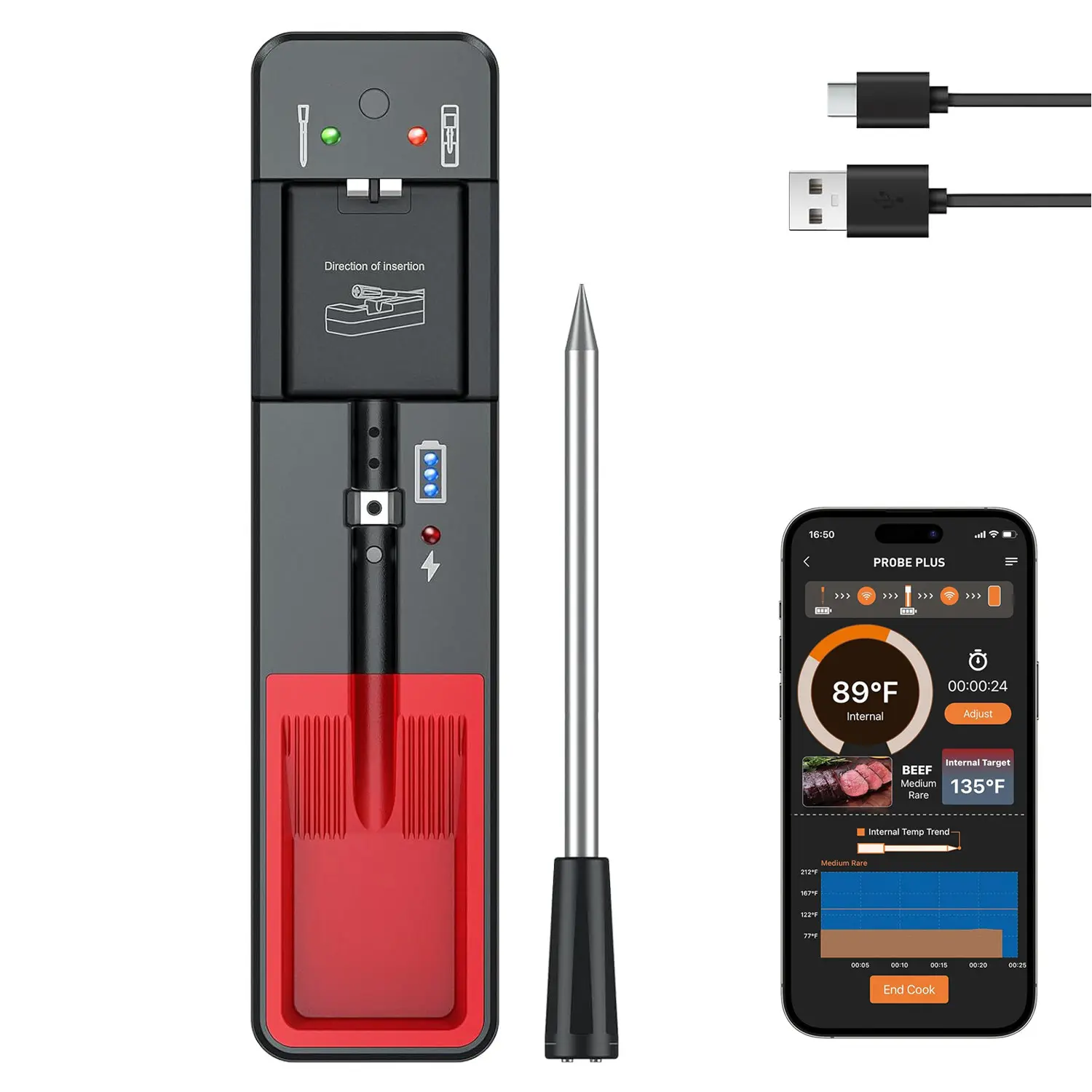 Smart Wireless Meat Thermometer, Waterproof Digital Food Thermometer with Probe for Turkey, Beef & Lamb - Ideal for BBQ, Oven, Rotisserie Cooking, Premium Kitchen Gadget & Gift