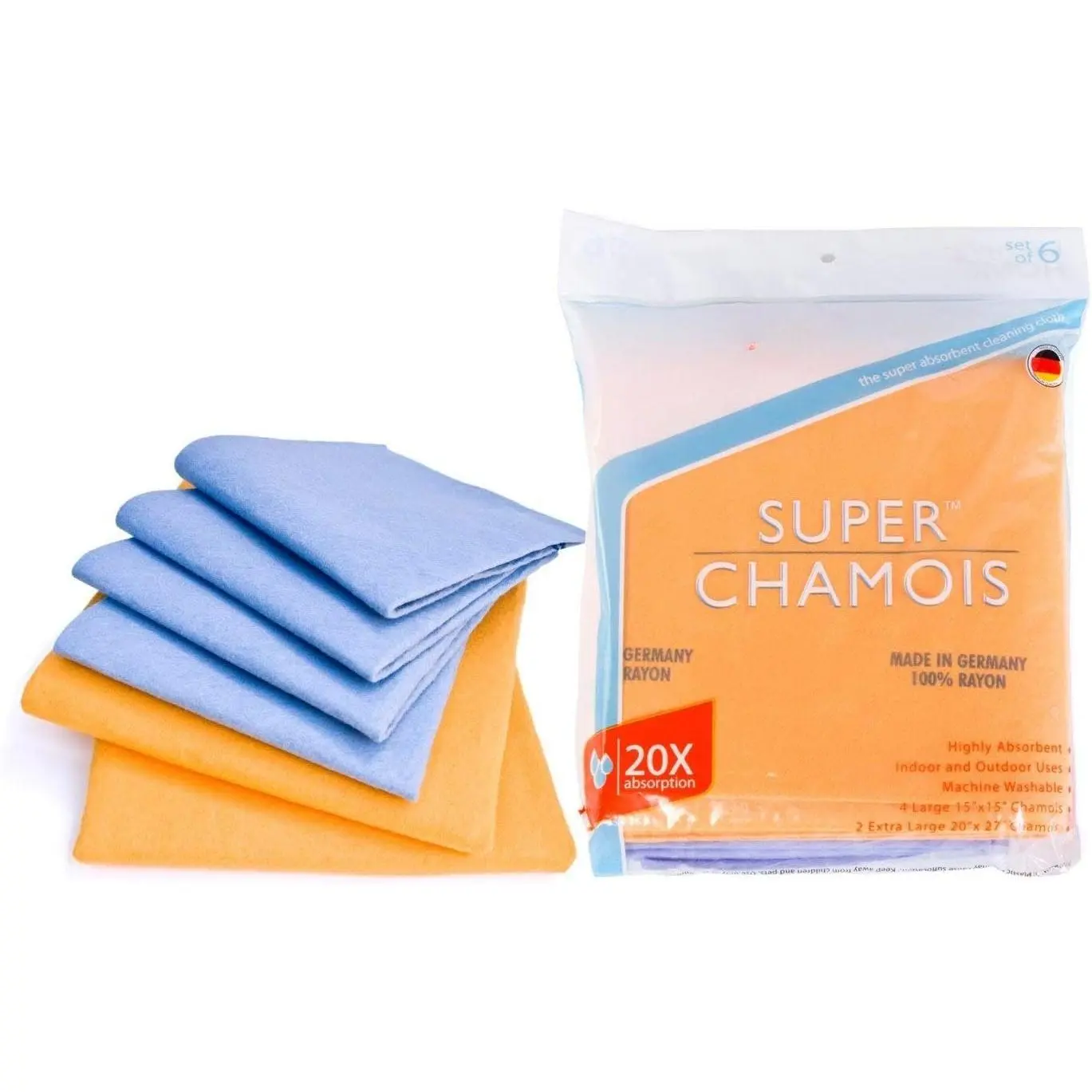 Super Chamois - Super Absorbent Shammy Cleaning Cloth Value 6 Pack - Holds 10x It's Weight in Liquid