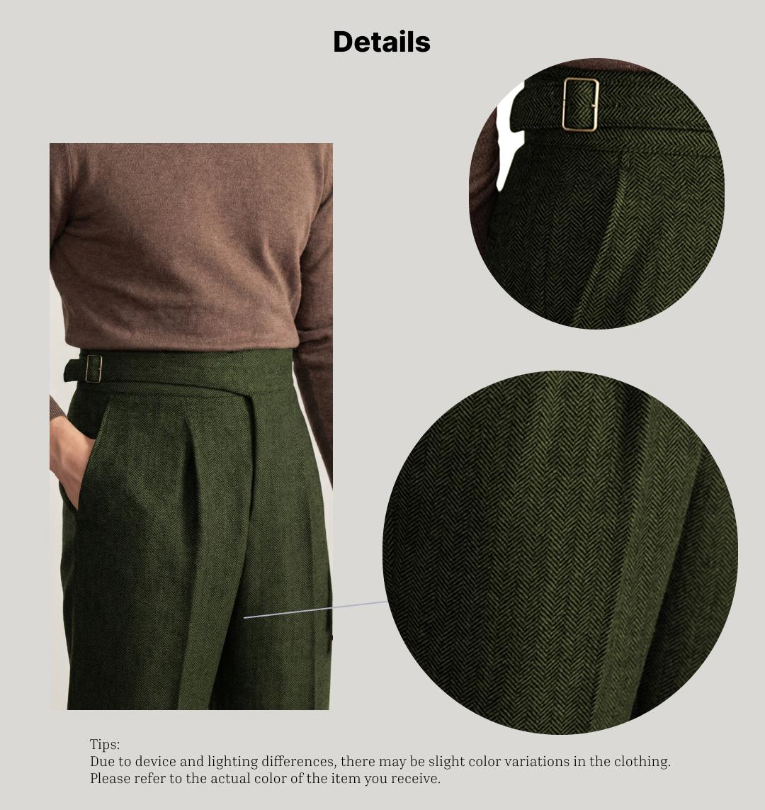 Men's Rtero Herringbone Tweed Wool-Polyester Blend Dress Pants: Elevate Formal & Smart-Casual Styles for Business, Weddings & Daily Polished Looks, Comfortable, Relaxed Fit, Classic