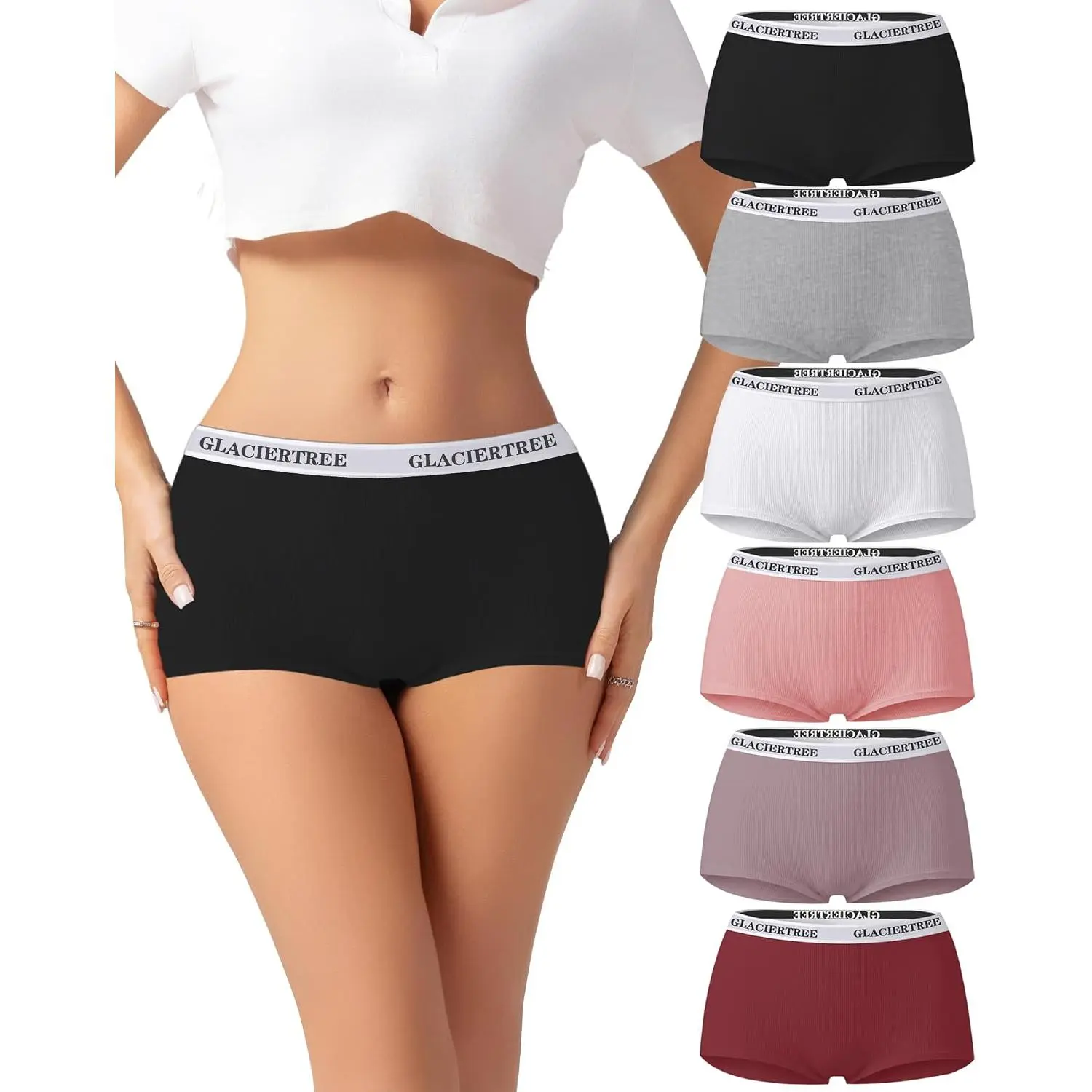 Women's Cotton Blend Panties 6-Pack - Low Rise, Short Length, Cheeky Cut, Multi-Size, Machine Washable Boyshort Underwear