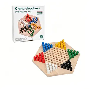 Wooden Checkers Board Game with 6 Color Pegs, Classic Family Strategy Board Game for Kids Adults, Traditional Tabletop Checkers Toy for Indoor Party Game Night, Festival, Party Board Game