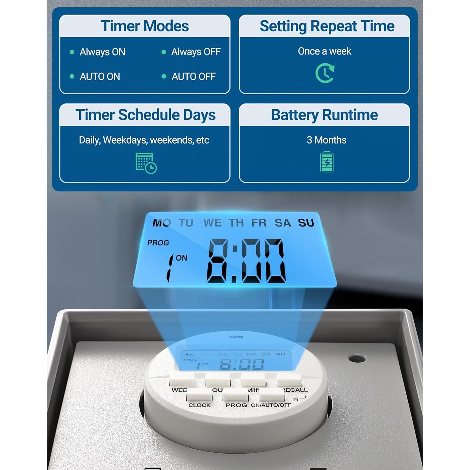 Pool Pump Timer, Digital Timer Box, 2HP 40A 120-277 VAC, 7-Day 20 ON/Off Programmable Timer  for Water Heater, Pool Pump, , , ETL Listed Gray