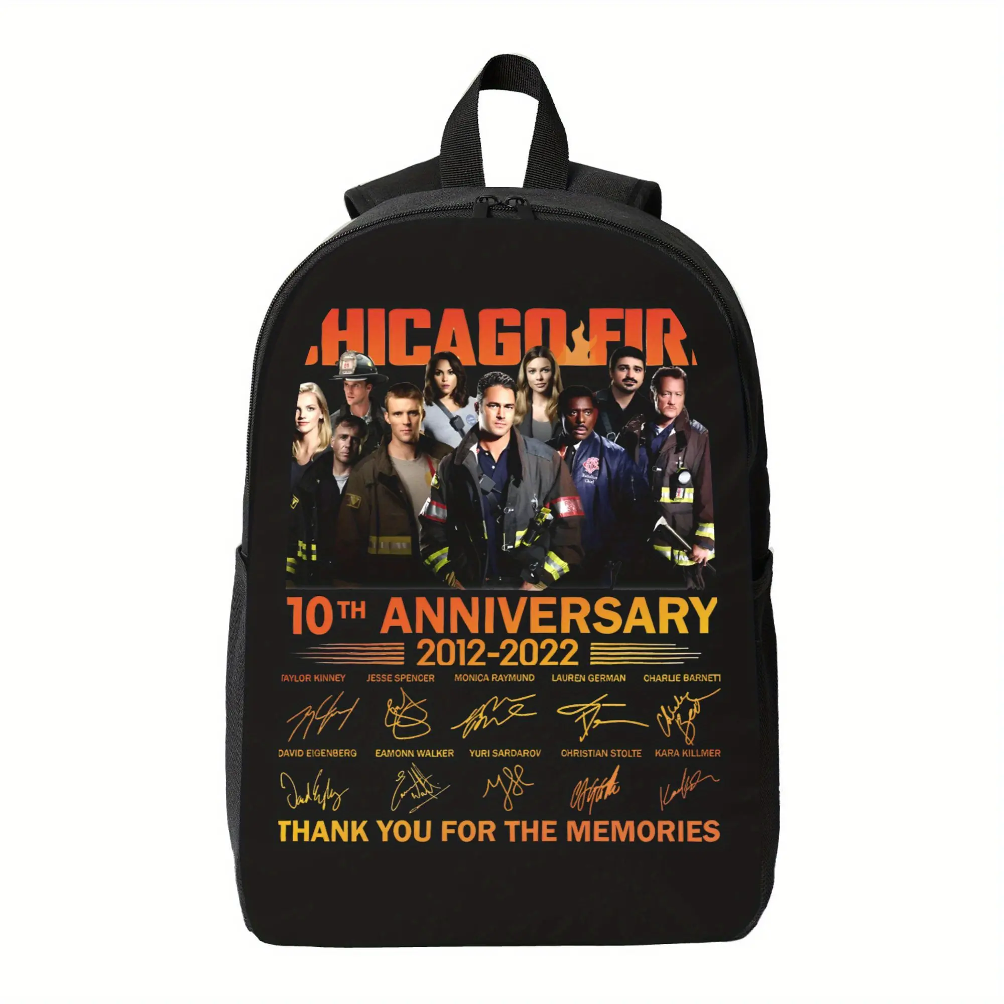 Chicago Fire Department Pattern Oxford Poly Synthetic Backpack - Durable, Casual, Printed Front - Back to School Haul Supply for Men/Women - Suitable for Campus, Work, Female