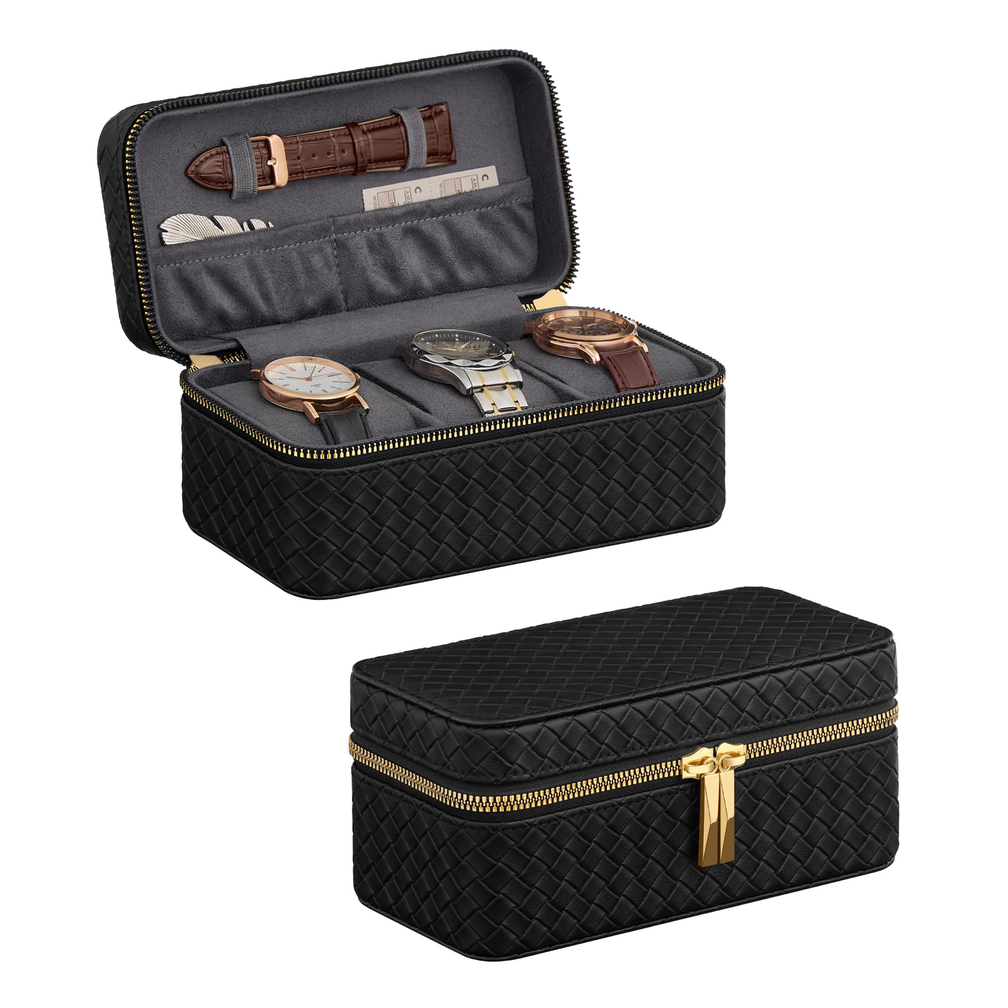 STYRKE - 3-slot Mens Box Watch Travel Case Pu Leather 3.9 X 7.9 3.5 Inches Gift Idea Ink Black Surface Slate Gray Lining Ujwb017g01 STYRKE - 3-slot Mens Box Watch Travel Case Pu Leather 3.9 X 7.9 3.5 Inches Gift Idea Ink Black Surface Slate Gray Lining Ujwb017g01