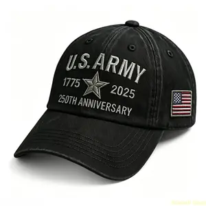 Unisex Adjustable U.S. Army 250th Anniversary Commemorative Print Baseball Cap - 3D Embossed Logo, Vintage Washed Cotton Twill, Patriotic American Flag Patch, American Print Cap