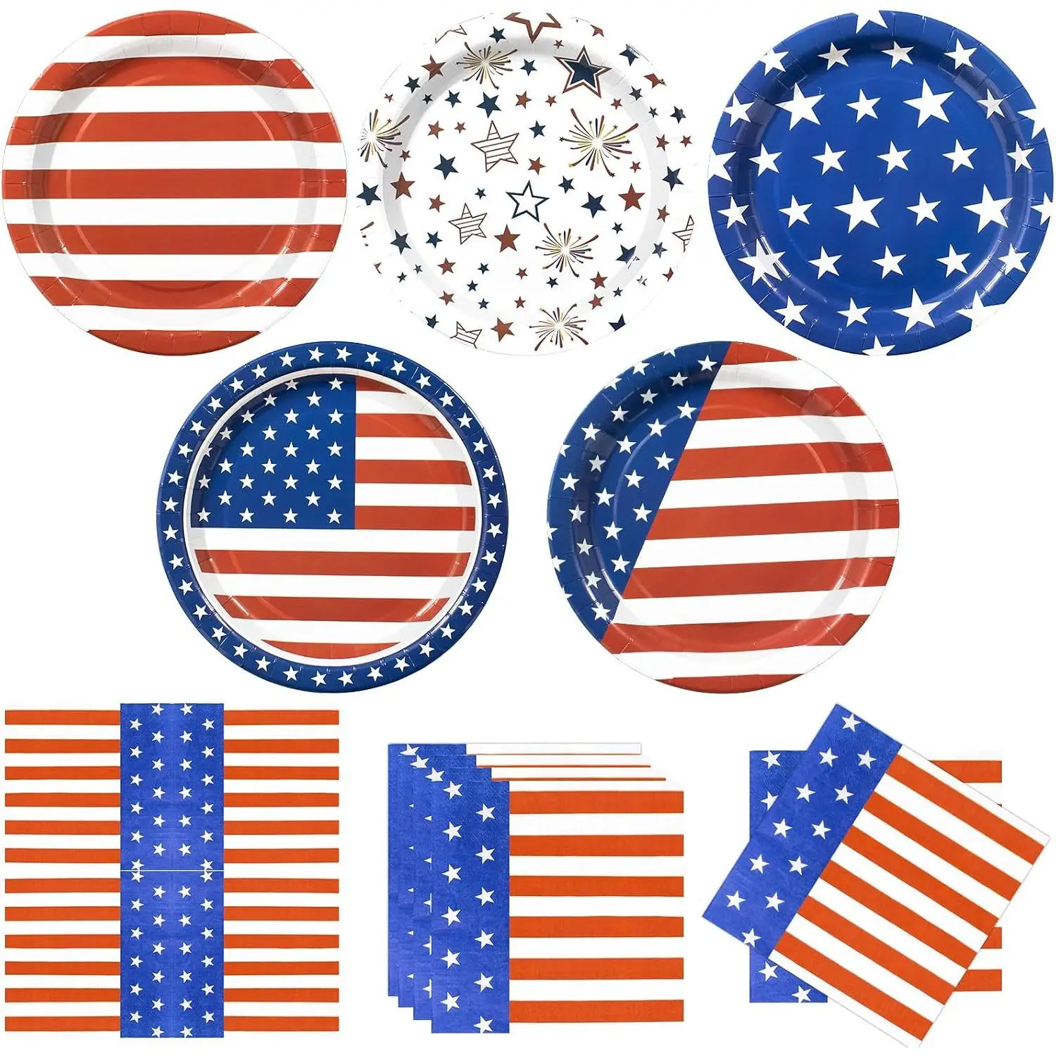 120PCS 4th of July Party Supplies – Patriotic Paper Plates and Napkins Set, Red White Blue Party Tableware Supplies for Independence Day Memorial Day BBQ Party Supplies Decorations