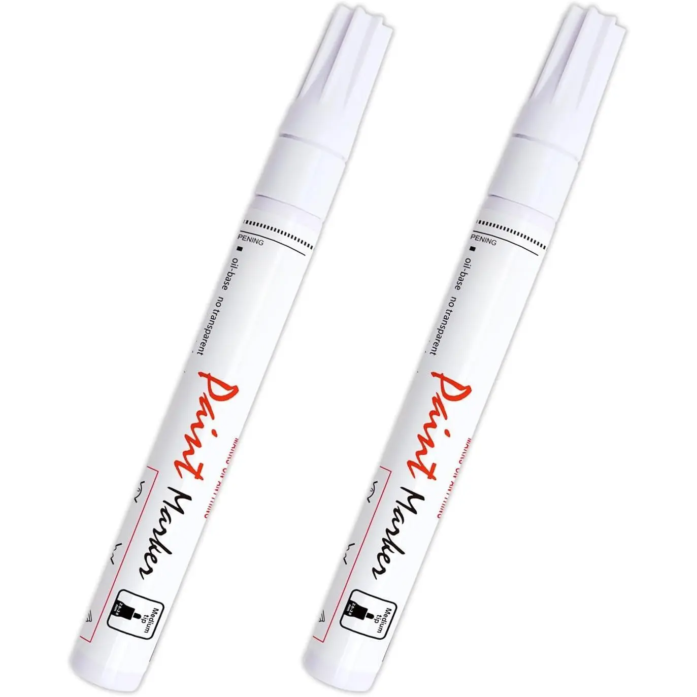 White Oil-Based Permanent Markers 2-Pack - 5ml Medium Point Writing Supplies for Outdoor Glossy Surfaces (Tire, Rubber, Metal), Craft & Office Stationery, Opaque Ink