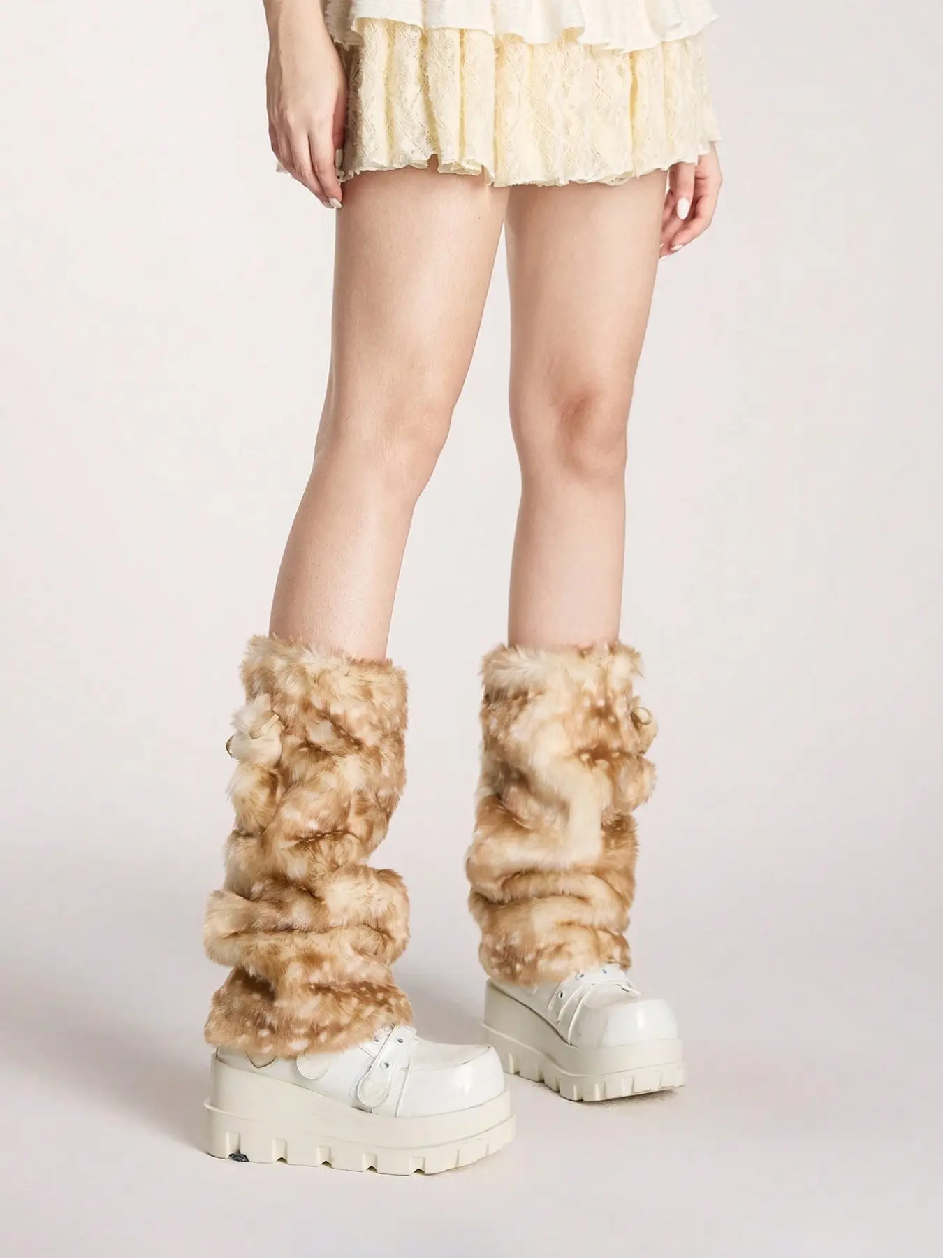 Y2K Punk Style Sexy Reindeer Pattern Animal Print Cute Bow Fuzzy Warm Fashion Wild Women Leggings, Perfect for College, Shopping, Travel, Fall Winter