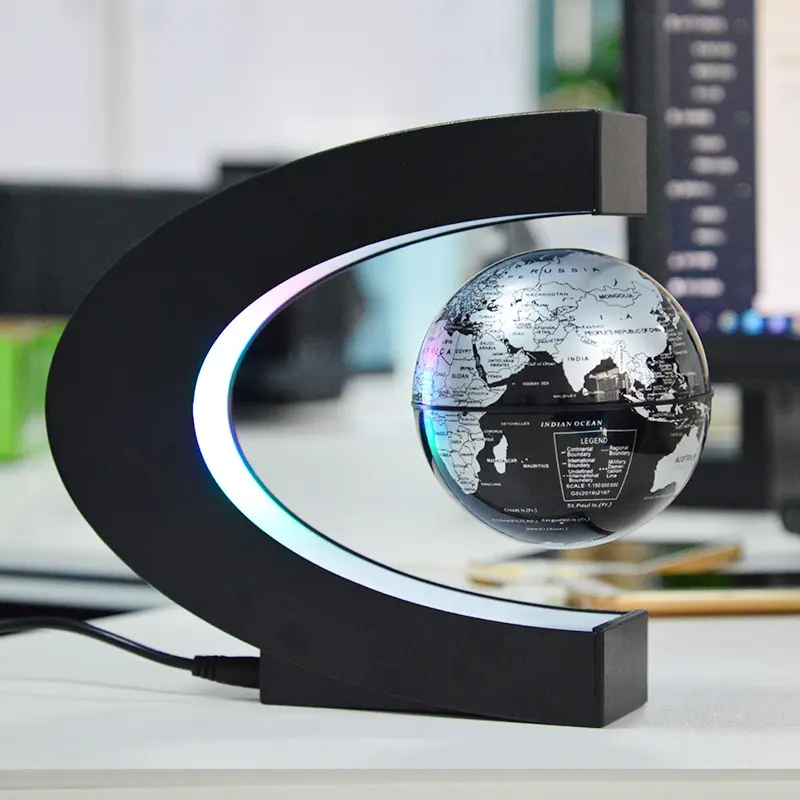 Magnetic Levitation Globe, Modern Self-Rotation Luminous Office Desktop Decor, Unique Gifts for Promotional Use, Home Supplies Global Decor Statue Figurine, Desktop Mount