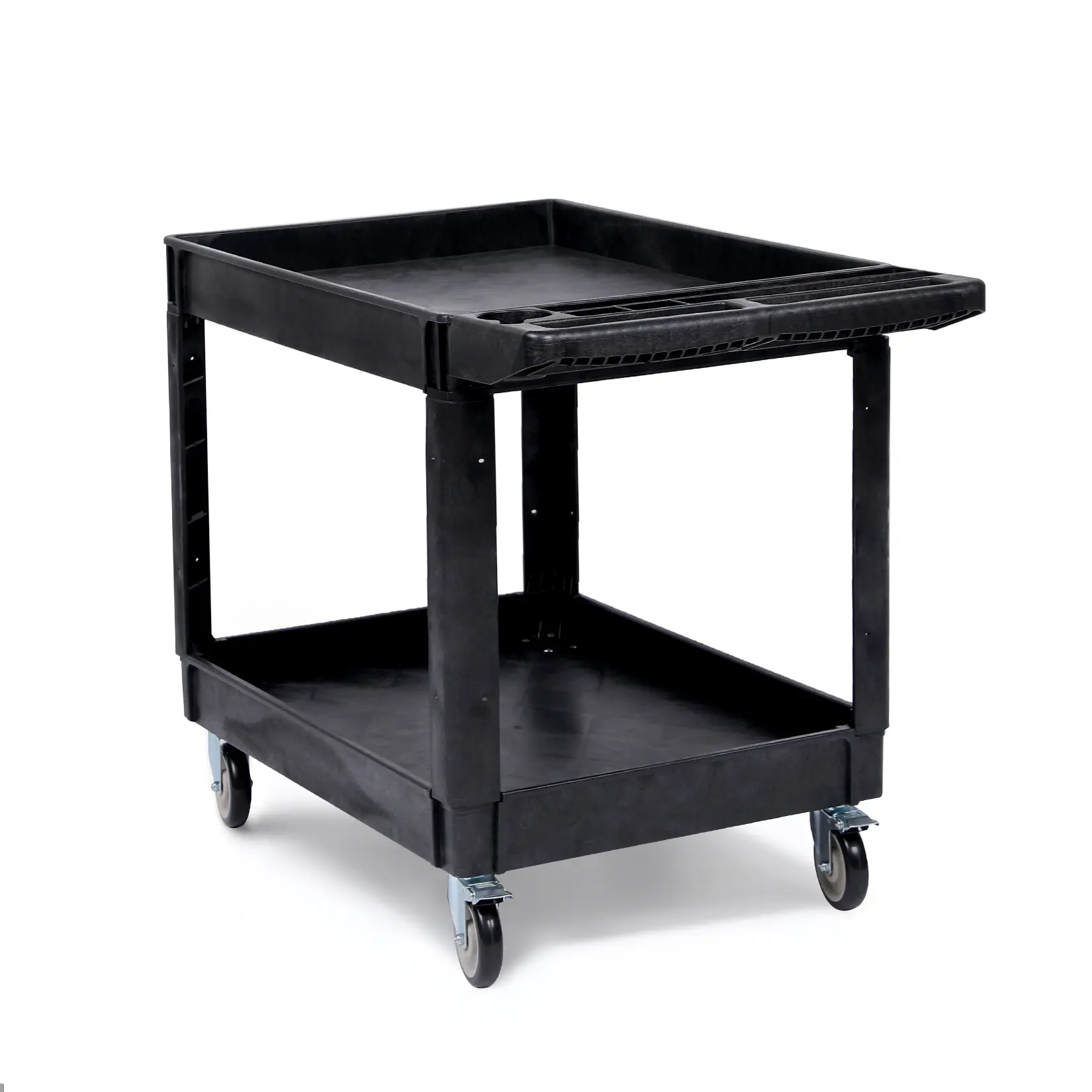 Heavy Duty 2 Tier Utility Service Cart with Wheels Commercial Rolling Warehouse Cart 550lbs Weight Capacity High-Density PP Tool Trolley Large Flatbed Storage Organizer with 5" Rubber Casters for Garage Office Kitchen Cleaning