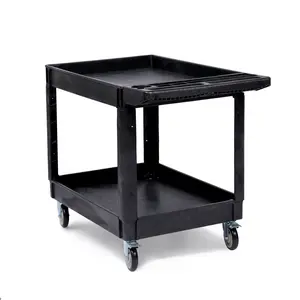Heavy Duty 2 Tier Utility Service Cart with Wheels Commercial Rolling Warehouse Cart 550lbs Weight Capacity High-Density PP Tool Trolley Large Flatbed Storage Organizer with 5" Rubber Casters for Garage Office Kitchen Cleaning