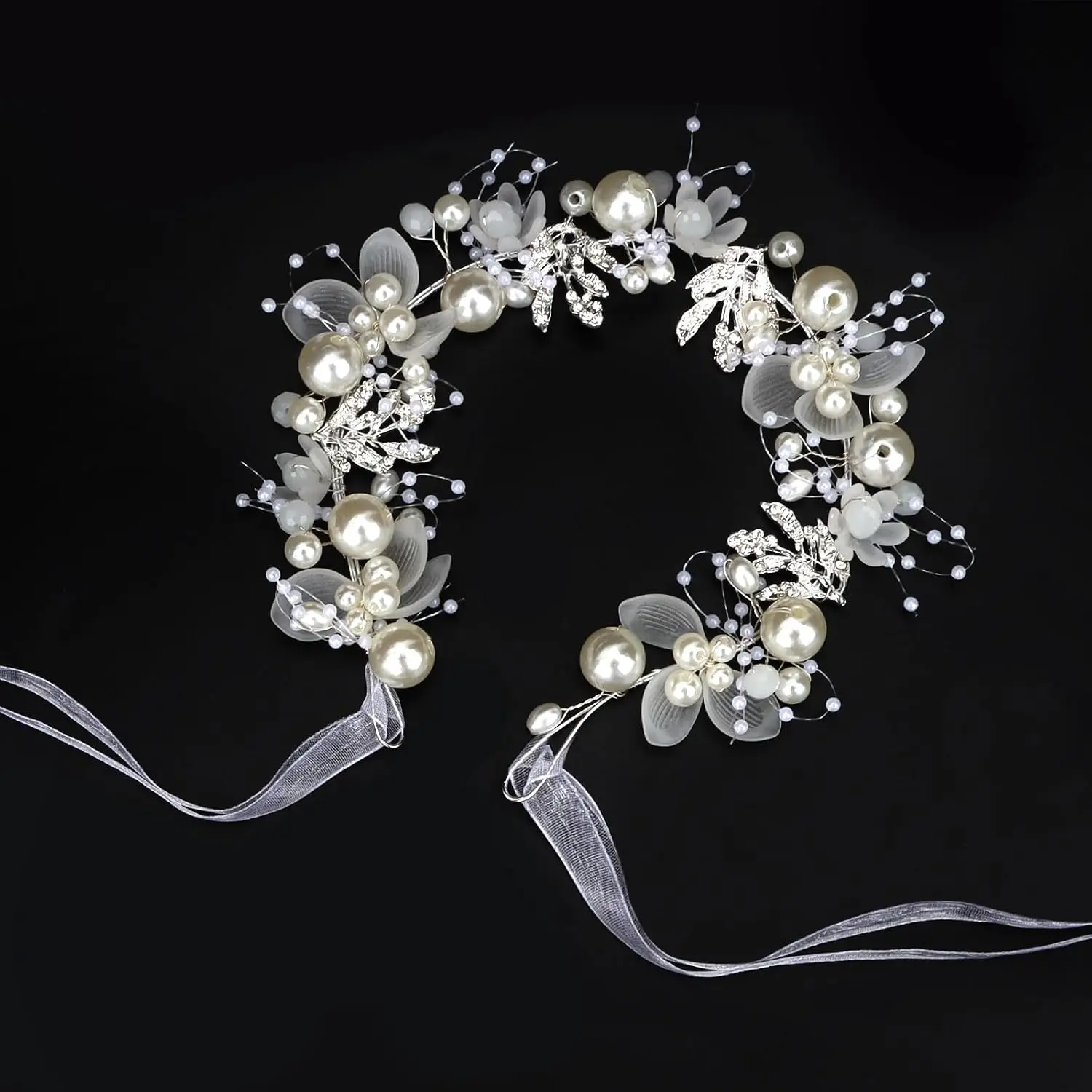 Flower Girl Headpiece for First Communion Headpiece Princess Tiara Crown with Rhinestone and  Headband Floral Wedding Prom for Girls and Women ()