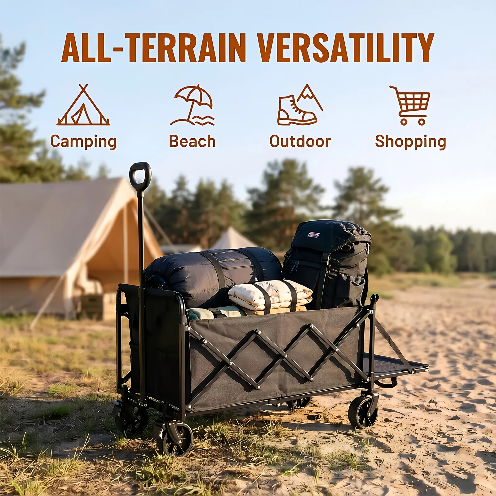 [Foldable With Wheels] 360/ 580/600 Lbs Collapsible Wagon Cart With Wheels Foldable - Folding Utility Heavy Duty Wagons Carts For Grocery Sports Garden Shopping Camping