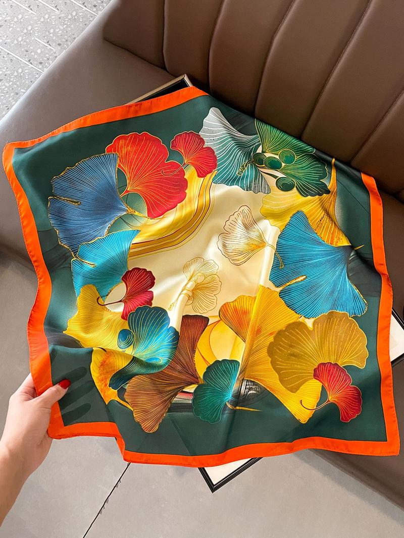 Women's Leaf Print Square Scarf, Fashionable Soft Comfortable Shawl for Daily Wear, Casual Versatile Scarf for Women & Girls, Blanket Scarf