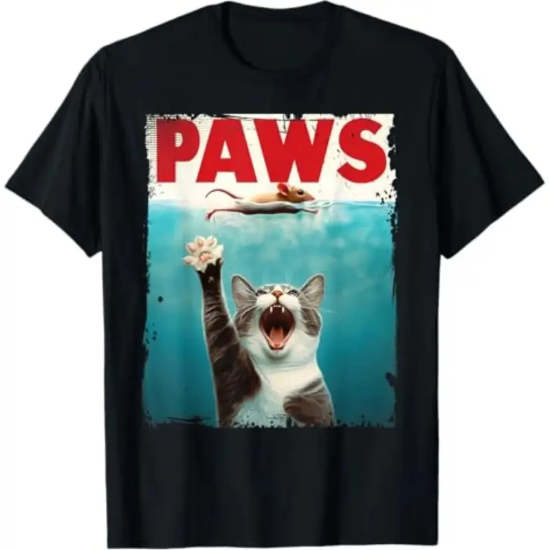 Summer t Shirts PAWS Parody Cat Mouse Humorous Cat Chasing Mouse Kitten T-Shirt