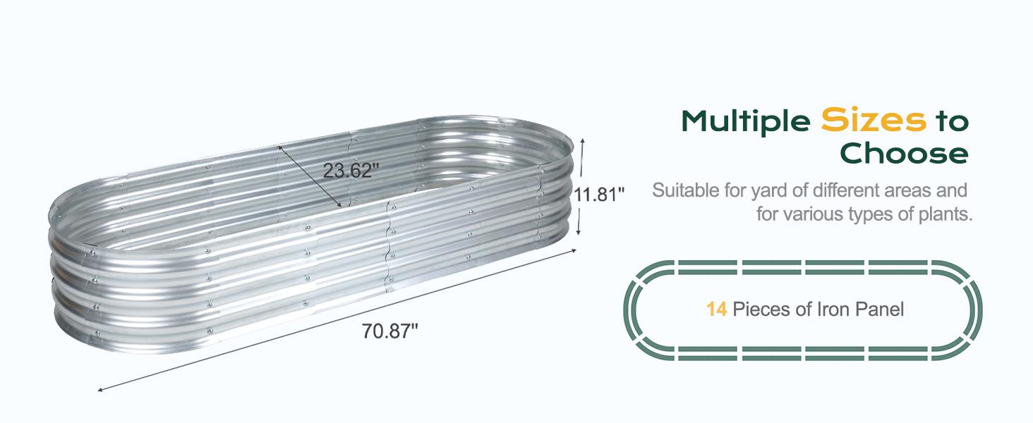 2PCS Galvanized Raised Bed Kit, 4 x 2 x 1 Ft, Oval Planter Boxes for Vegetables, Flowers, and Herbs, Use, Silver