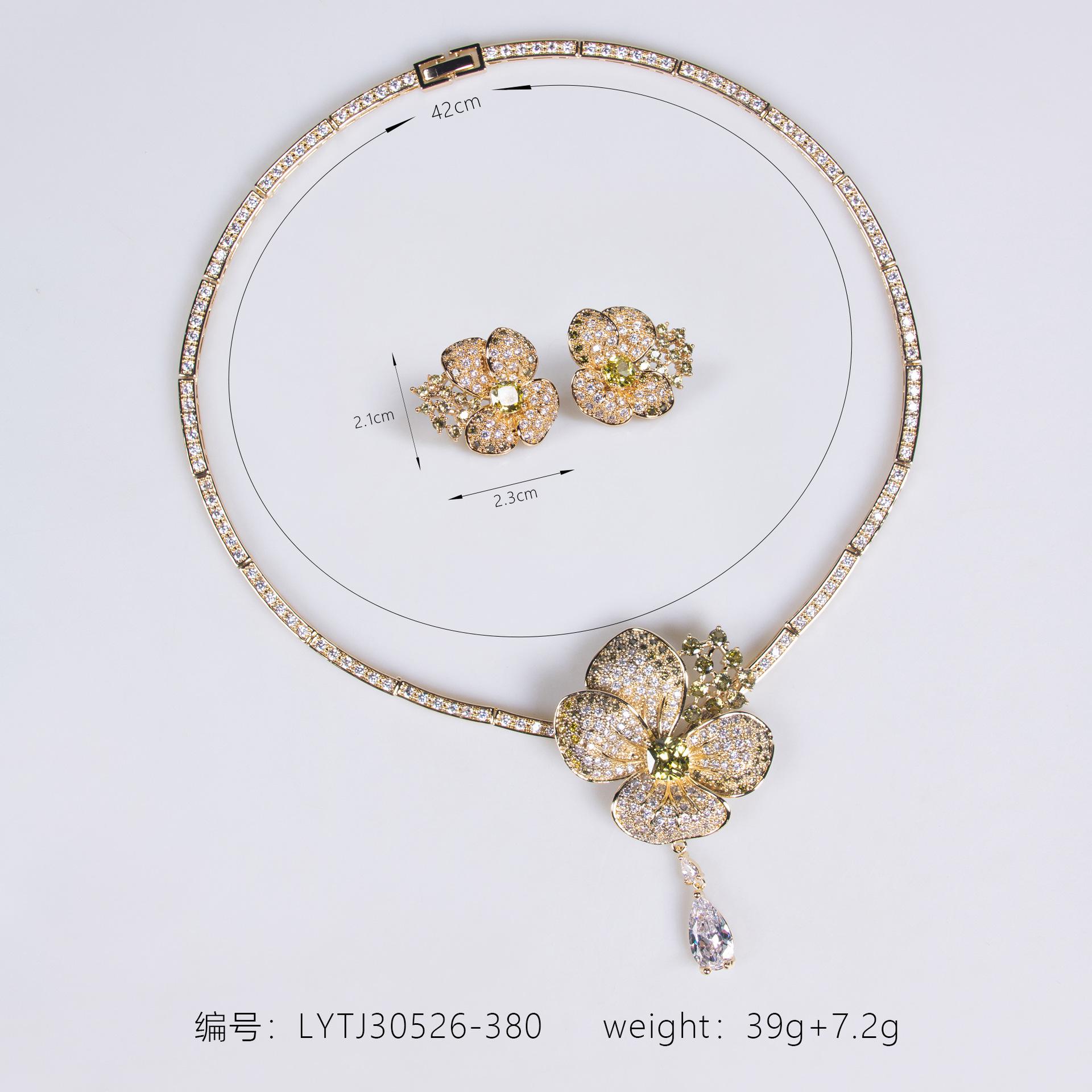 Luxury Floral Zircon Jewelry Set, Bridal Wedding Necklace & Earrings, Statement Bridal Prom Accessory