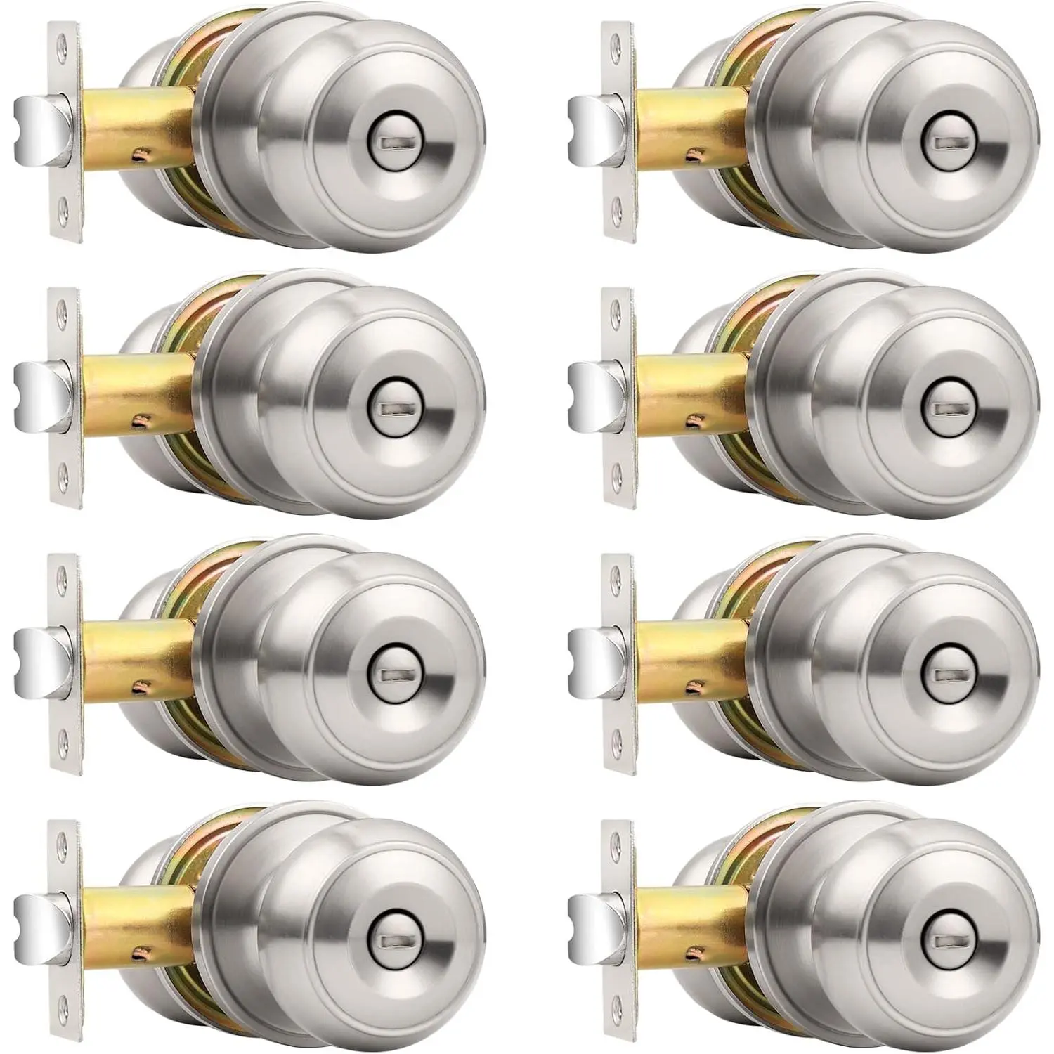 Door Knobs Brushed Nickel Finish, Interior Keyless Door Knobs Locks for Bedroom or Bathroom, 8 Pack