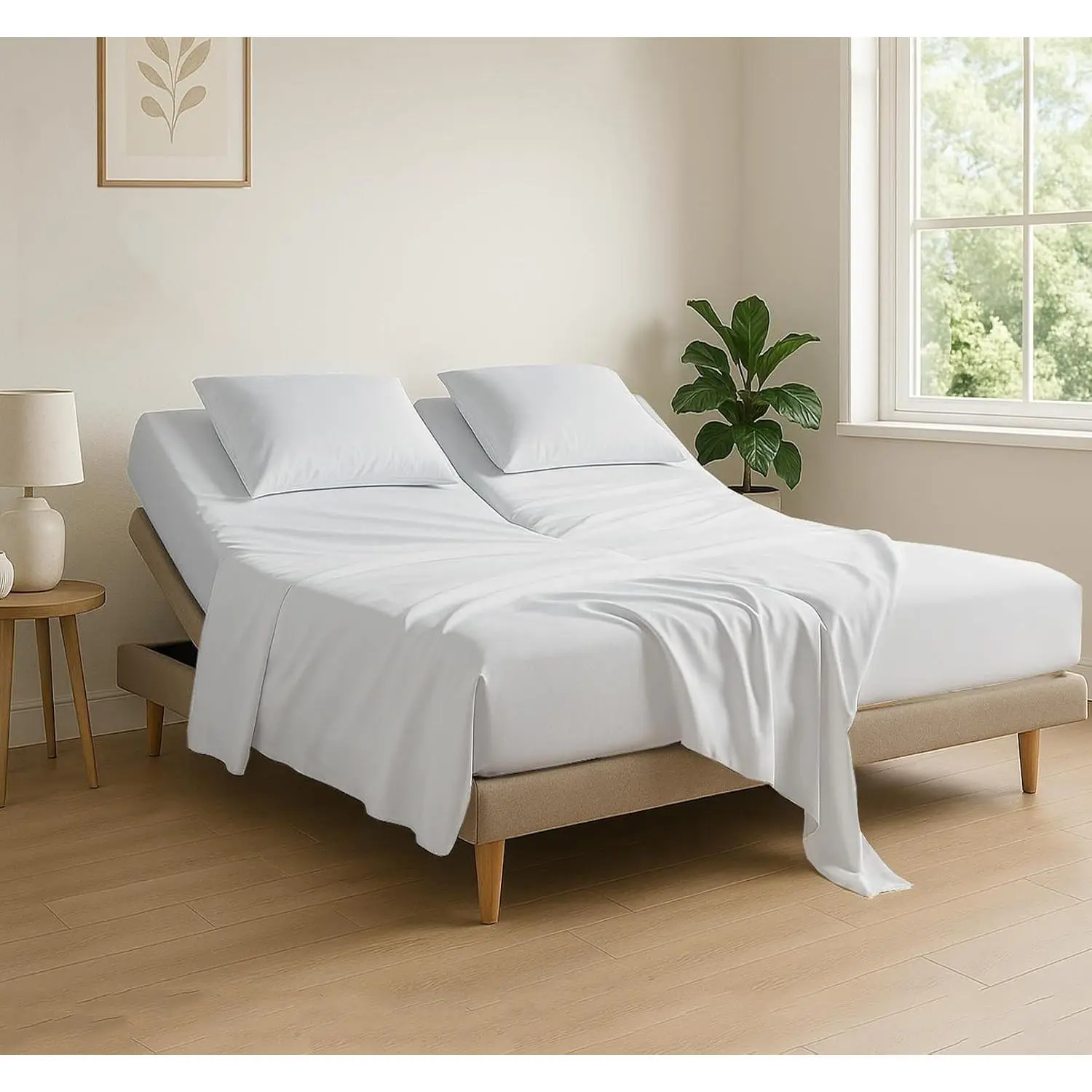 4 Piece Flex Head King Sheet Set, 34 Inch Top Split Sheets for Adjustable Beds, Soft Breathable 100% Egyptian Cotton, Fits Upto 16" Deep Mattress 78"X80"+34", White