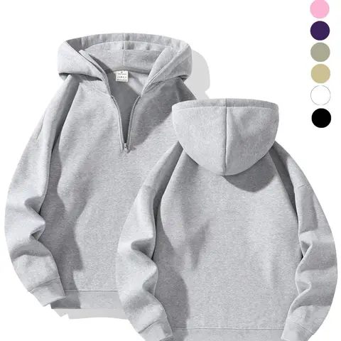 【Black Friday】Men's Plain Half-Zip Drop-Shoulder Hoodie, Street Fashion Regular-Fit Casual Long-Sleeve Hooded Sweatshirt for Fall & Winter Daily Wear