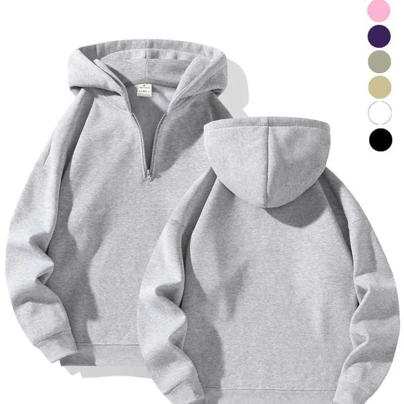【Black Friday】Men's Plain Half-Zip Drop-Shoulder Hoodie, Street Fashion Regular-Fit Casual Long-Sleeve Hooded Sweatshirt for Fall & Winter Daily Wear