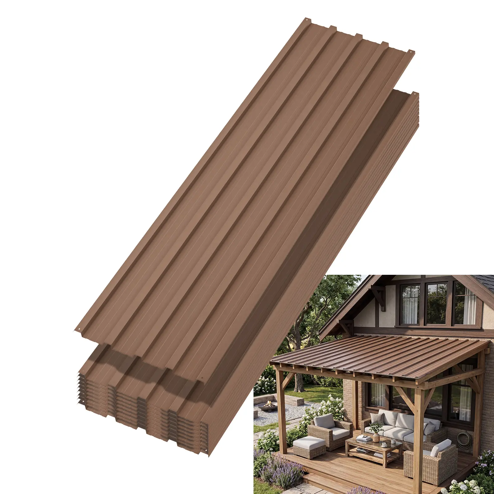10 Pcs Metal Roofing Panels - Premium Waterproof Corrugated Metal Roof Panels 73.23" x 17.72" with Screws for Carports, Easy to Install, Galvalume