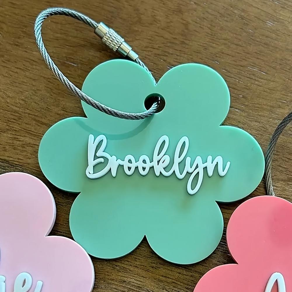 1pc Custom Acrylic Keychain with Steel Wire Loop - Floral Name Brand Letter Pendant, Luggage Tag Pendant, Perfect Back-to-School Gift