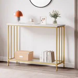 41.5" Marble Console Table with Storage Shelf, 2-Tier Slim Console Table, 2-Tier Entryway Table Accent Table for Living Room, Hallway, Entryway