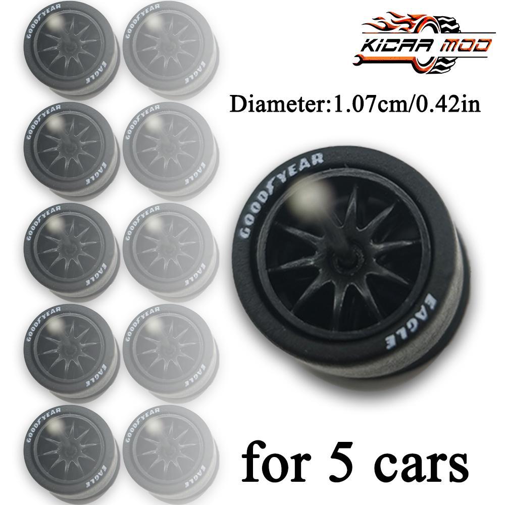 1/64 Wheels with Detachable Rubber Tires Ten Spokes 10.7mm for Model Cars Refiting Parts for Hotwheels (5 sets for 5 Cars)