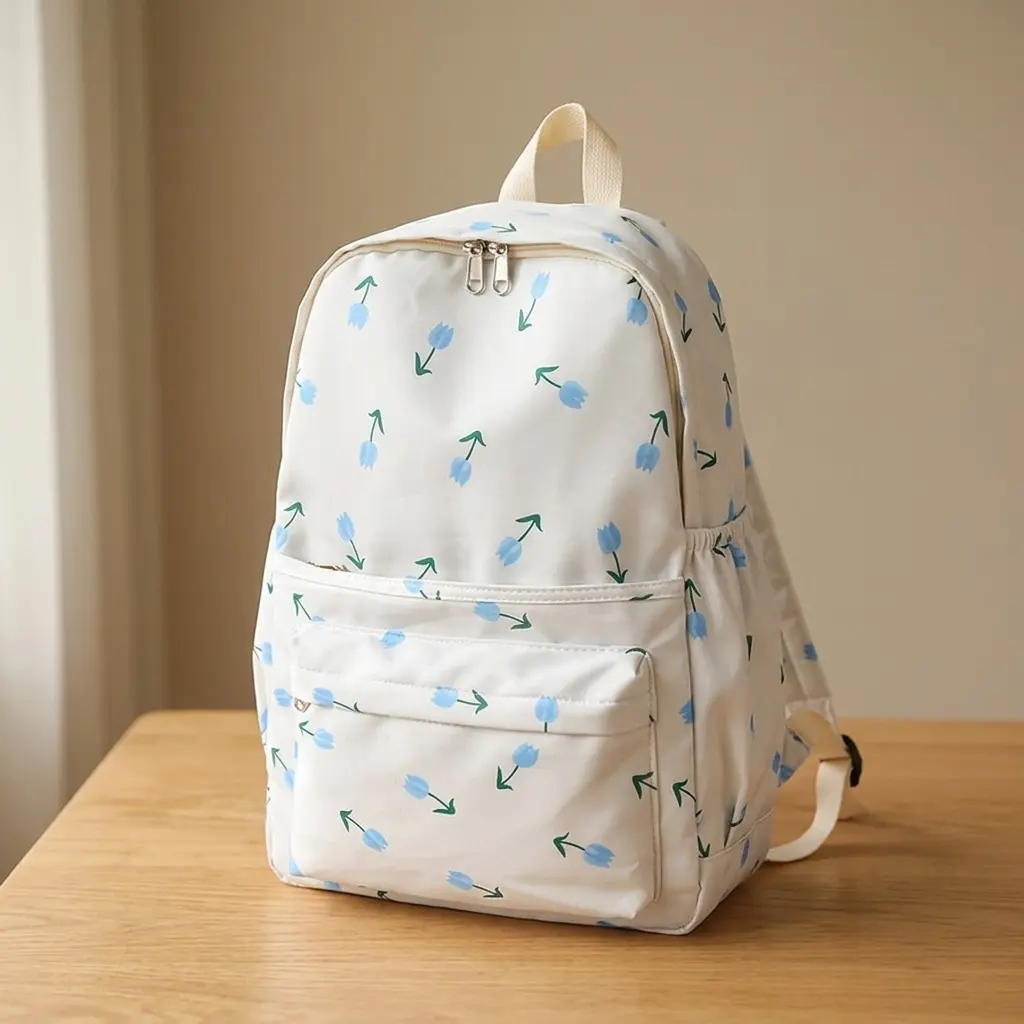 Cute Floral Print Backpack for School Girls - Back to School Haul, 16in Laptop-Friendly Nylon Breathable Casual Travel Daypack, 20-35L Unisex Fall 2025 Sky Blue/Pink, Backpacks For School, Zipper