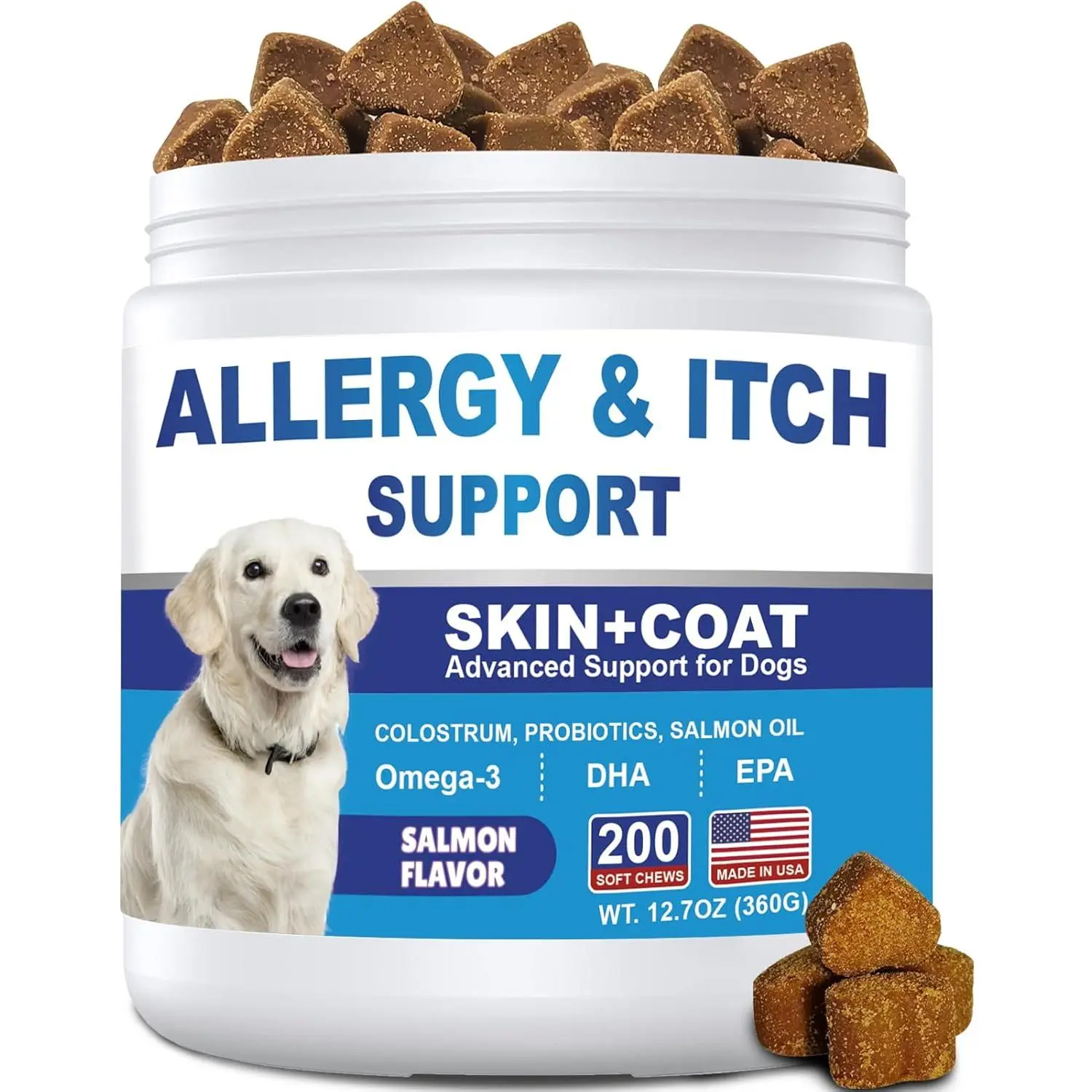 Dog allergy relief chews,Omega 3 chews for dogs Dog composure Allergy Relief & Itch Chews (200ct) - Dog Multivitamin Supplement for Skin & Coat Support, Immune Boost with Colostrum, Targets Itching, Licking Paws, Seasonal Allergies Treats Calming