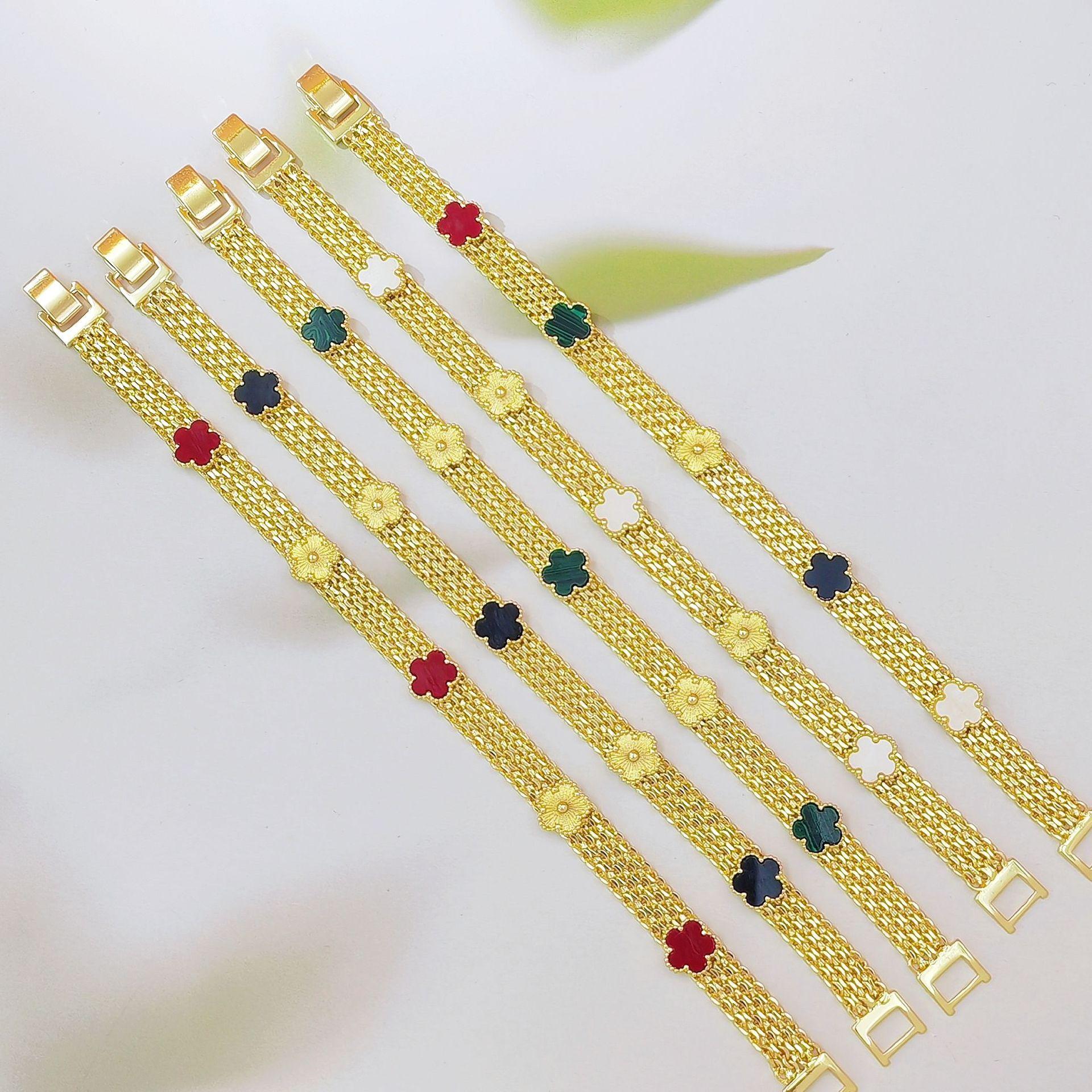 Colorful Clover & Five-Leaf Lucky Bracelet for Women, White Shell Inlaid Design, Trendy Y2K Aesthetic Fashion Jewelry, Dainty & Versatile for Daily Wear, Parties & Holiday Gift Giving