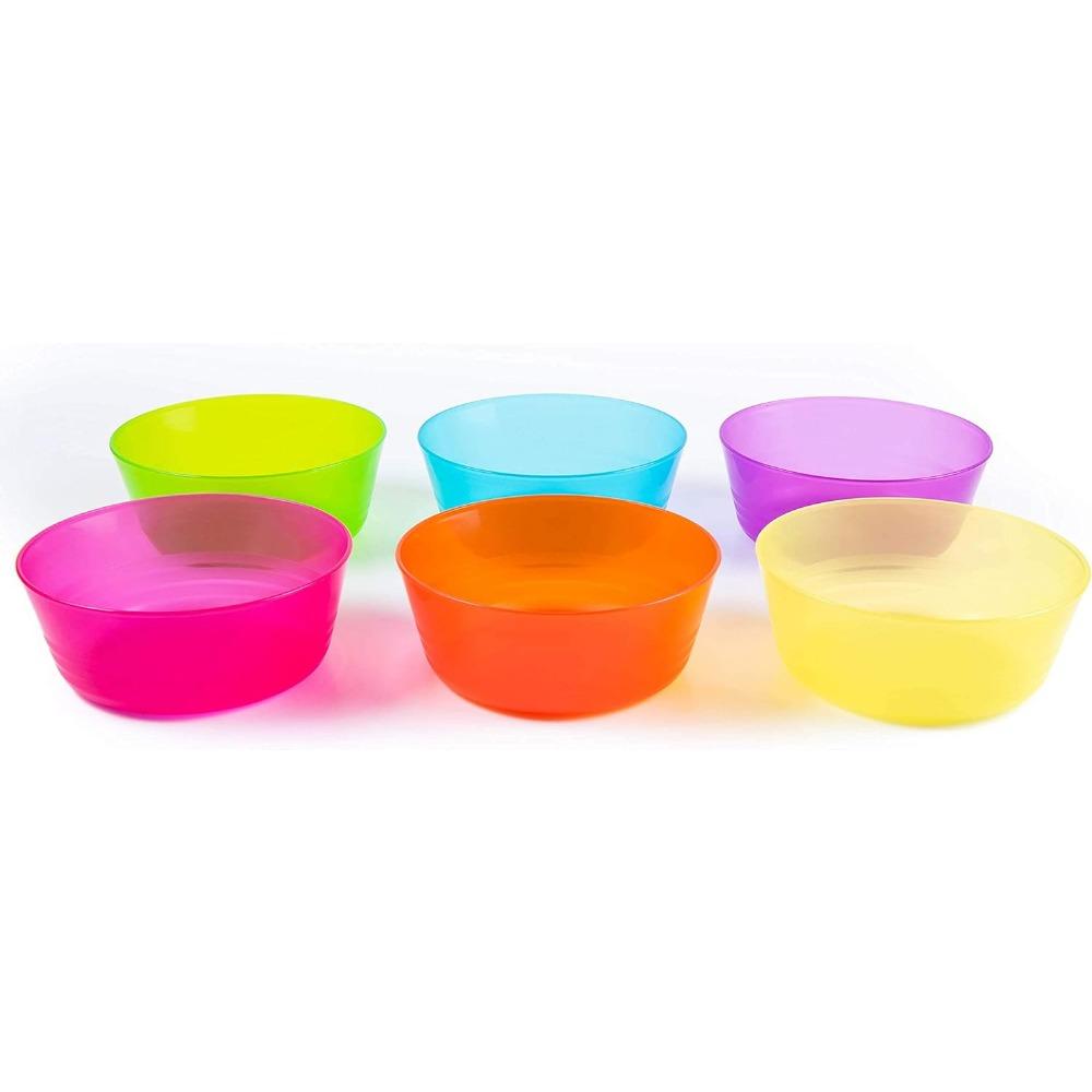 Kids Plastic Dinnerware Set of 6 Multi Color Bowls-Reusable, BPA Free, Dishwasher Safe and Microwaveable