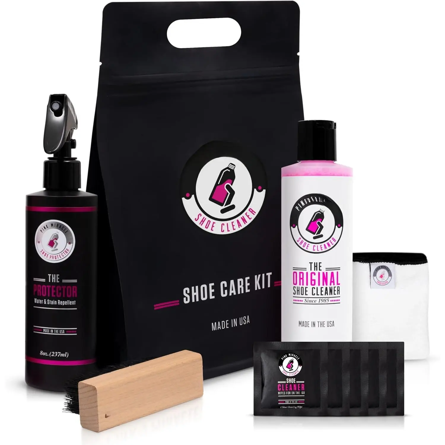Shoe Care Kit - Includes 8 oz. Shoe Cleaner and Brush, The Protector Sneaker Repellent , Shoe Cleaning Wipes (5), and a Microfiber Towel