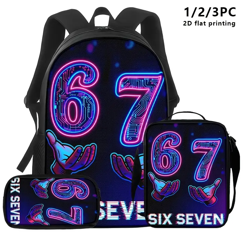 1pc/2pcs/3pcs Neon Tech-Themed Backpack & Pouch Set with Crossbody Suitable for Commuting, Travel,, College - Blue/Purple Circuit Board Print, Machine Washable Digital, Urban for Tech-Savvy Adults, 2D Flat