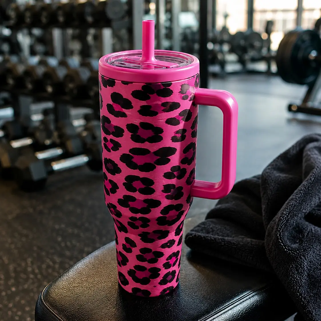 1PC 40oz Leopard Print Leakproof Insulated Tumbler with Handle & Lid, Double Wall Vacuum Travel Mug, Leak-Proof Large Capacity Cup, Keeps Drinks Hot 12H Cold 24H, Reusable Cup for Men Women, Gym Office Gift, Insulated Drinkware
