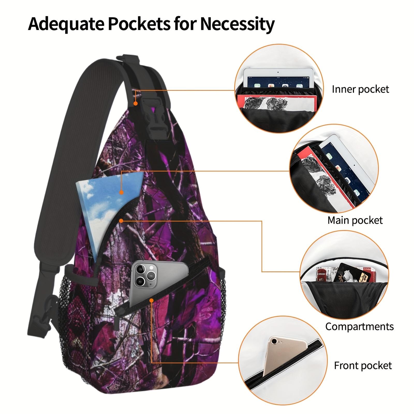 Crossbody Chest  Hiking Purple Camouflage Leaves Shoulder  Folding Large Capacity Fashion Durable Can Be Used For Shopping, Work, Leisure Travel Beach  Fishing  Travel Accessories Must Have  For School Back Christmas Gifts bag backpack