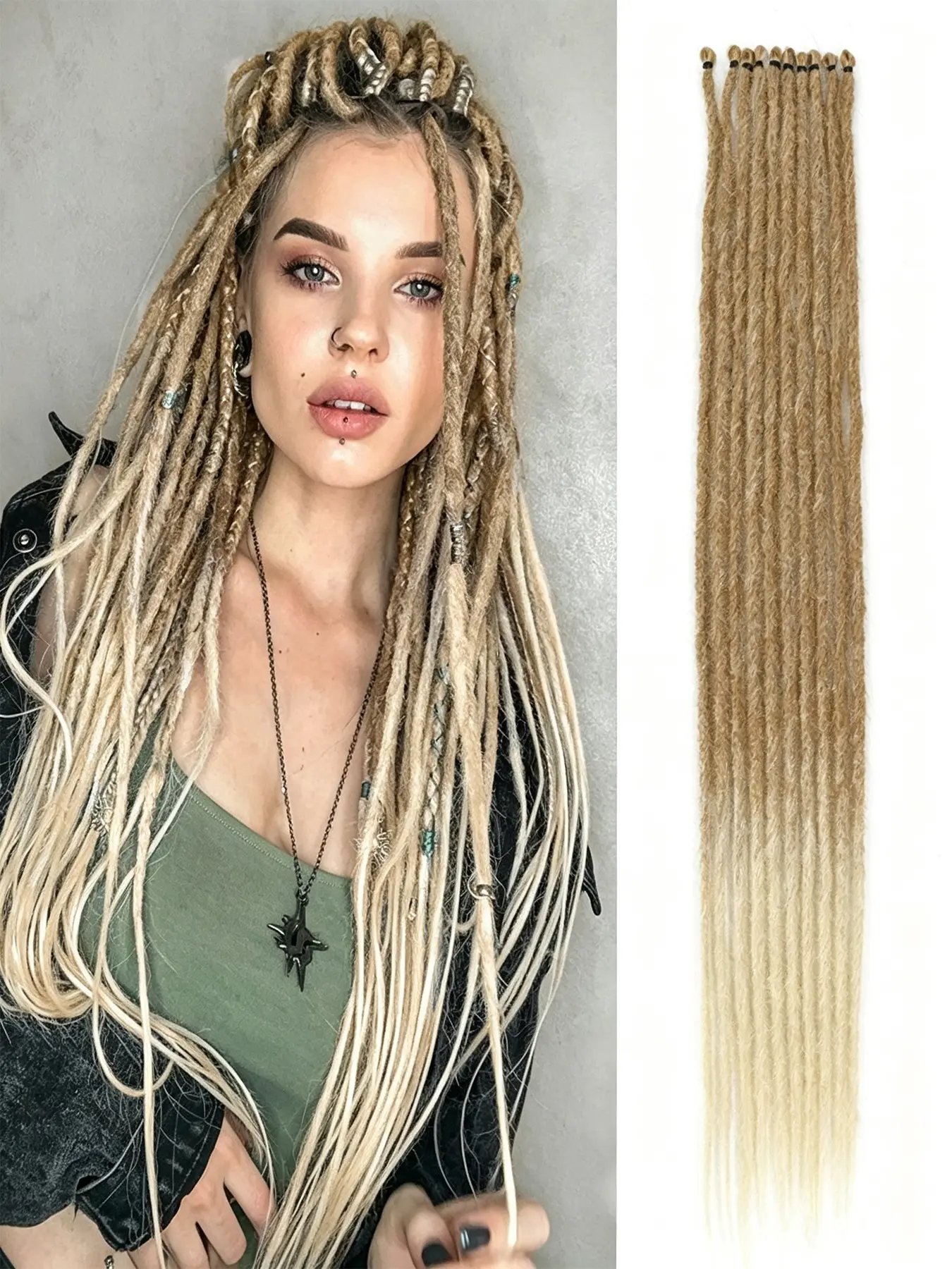 18 and 24 Inch Synthetic Dreadlock Extensions 10 Strands Hippie Single Ended Dreads Ombre Blonde 0.6 cm Width Loc Extensions Reggae Style Crochet Hair for Women