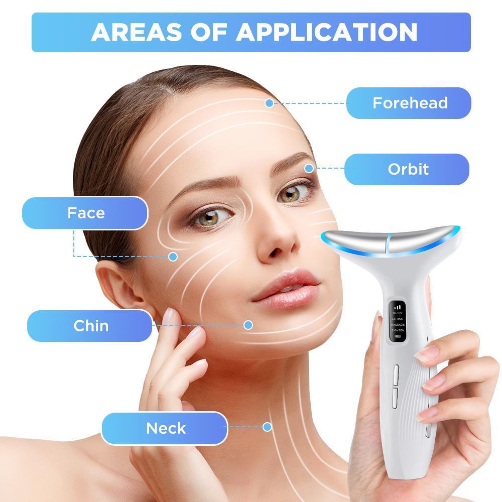 3 Colors Light Facial & Neck Massager, 4 Modes Adjustable Facial & Neck Massage Tool, Professional Skin Care Tool for Women