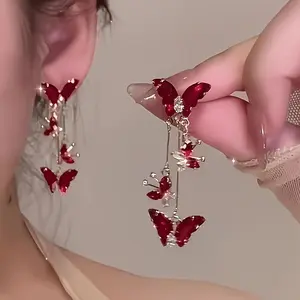 Pair of Butterfly Pendant Tassel Earrings - Long Drop Ethnic Style Ear Jewelry, Suitable for Daily Wear, Parties, Weddings, Easter And Valentine'S Day Gifts, Year-Round Fashion