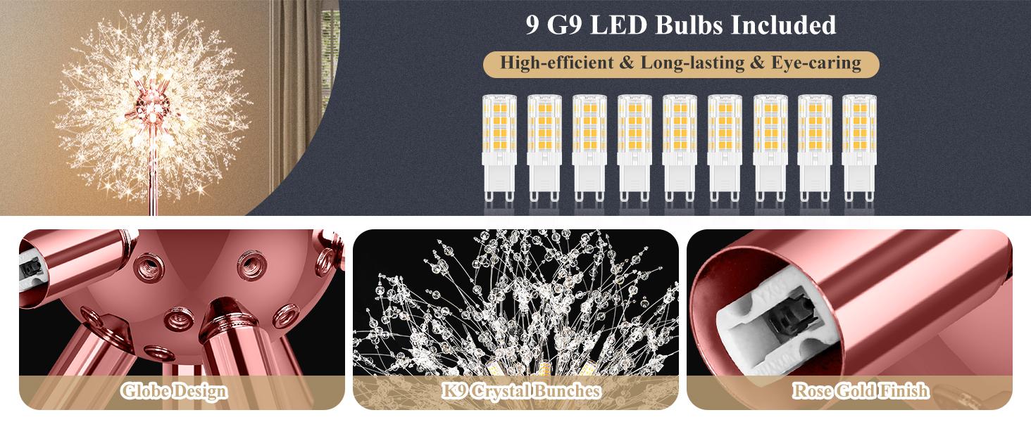 69'' Crystal Floor Lamp Decorative Lights for Living Room, Modern Standing Lamp with 738PCS K9 Crystals, Tall Lamp Pole Light for Bedroom Office, Mid Century Floor Lighting with 9 LED Bulbs