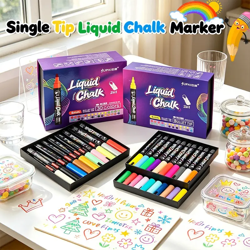 Jupai Liquid Chalk Marker Pens, 8/24/30 Count, 2-In-1 Replaceable Tips, Water-Based Erasable Ink, Ideal for Blackboard, Windows, Acrylic Boards