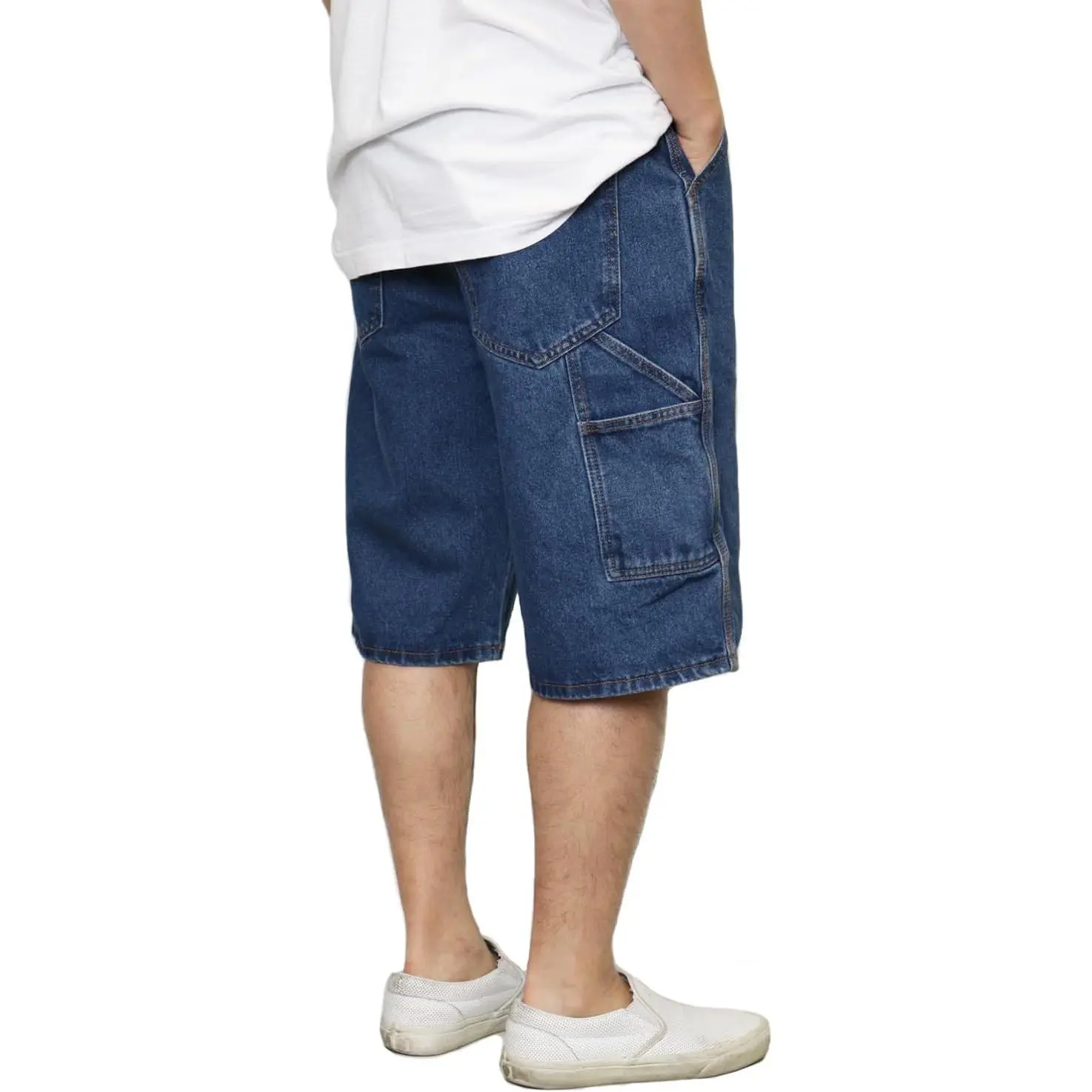 Men's Regular Fit Cotton Blend Carpenter Denim Jean Shorts - Belt, Zipper, Multi-Size Pockets, Casual Wear (Size 30-50)