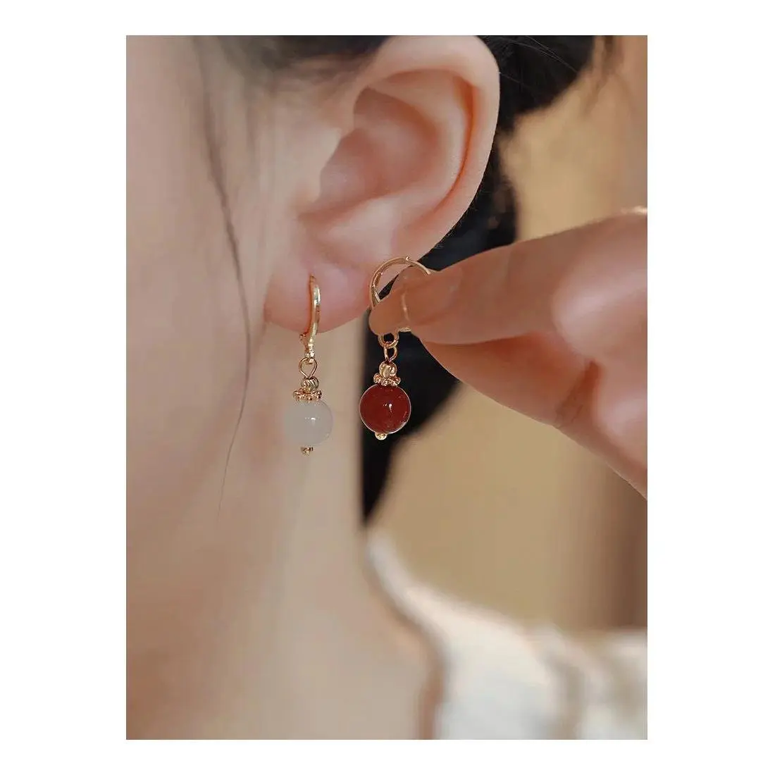 Imitation Hetian Jade Pearl Drop Earrings Ancient Chinese Style Hanfu Cosplay Accessories Ethnic Fashion Jewelry For Women Girls