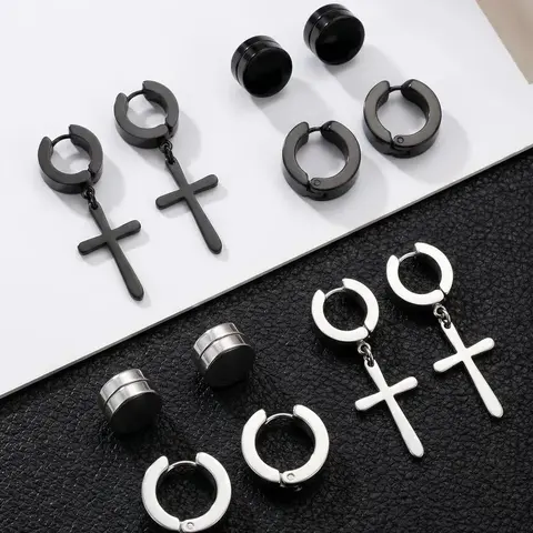 Magnetic Earrings, Stainless Steel Cross Dangle & Hoop Earrings, Fashion Jewelry for Party, Daily Clothing Decor, Trendy Modern All-match & Exquisite Jewelry for Birthday Gift