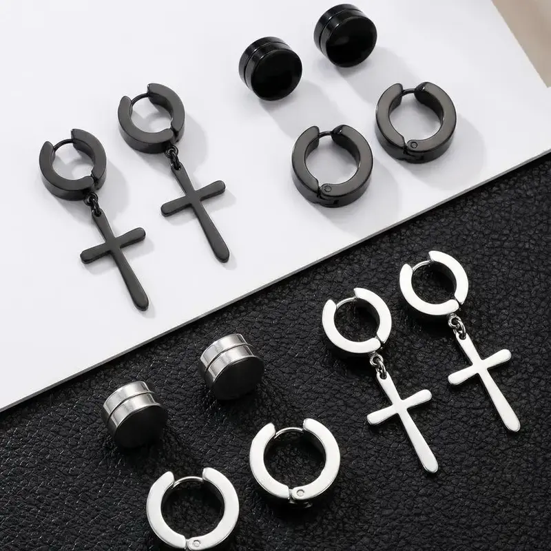 Magnetic Earrings, Stainless Steel Cross Dangle & Hoop Earrings, Fashion Jewelry for Party, Daily Clothing Decor, Trendy Modern All-match & Exquisite Jewelry for Birthday Gift