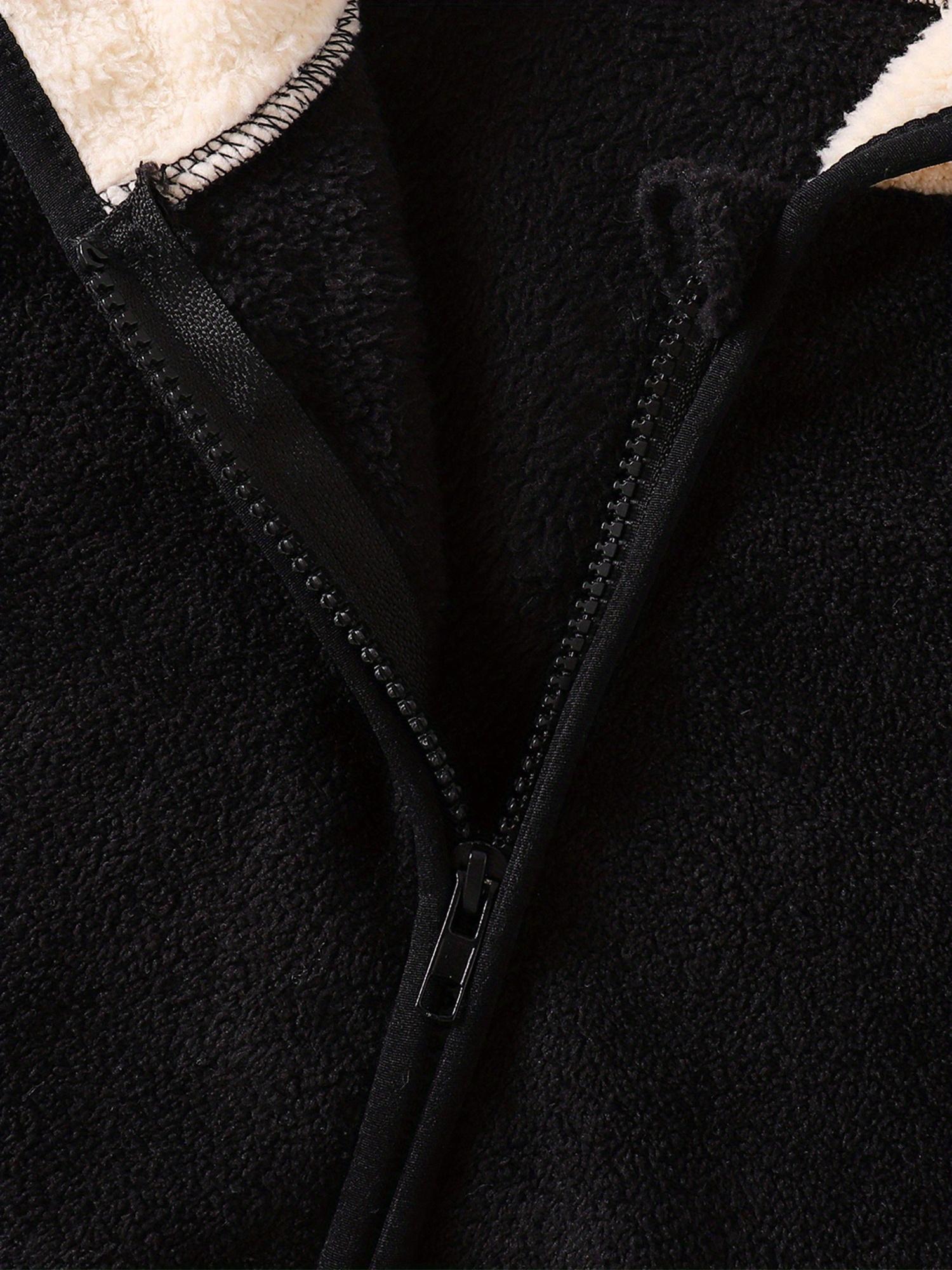 Girls' Panda Hooded Coat - Black & Beige Animal Outerwear, Zip-Up Front Closure, Soft Polyester Jacket for Everyday & Special Occasions, Cute Panda Clothing for School, Parties, Family Outings - Fall/Winter Coat, Panda Clothes, School Wear, Playful Design