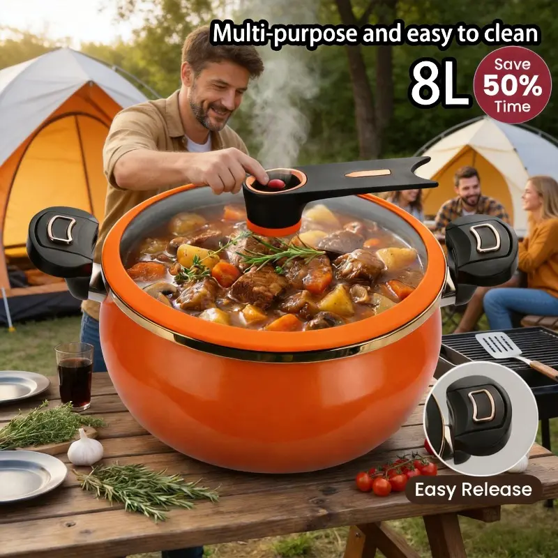 2-Gallon Outdoor Camping Pot, Non-Stick/Easy-Clean with Lid, Multi-Functional Cooking Pot/Slow Cooker, Outdoor Kitchenware/For Kitchen, Home/Commercial Use, for Making Soups, Stews, Braises, Steaming, And Frying, for all Stovetop Compatible