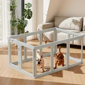 10/12-Panel Clear Acrylic Pet Playpen, Grey Sturdy Indoor Enclosure, Easy to Assemble & Clean, Heightened Fence for Small Pets Dogs Rabbits Mini Pigs
